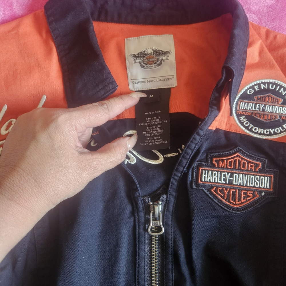 Harley Davidson Black and Orange Zip-Up Shirt - Picture 4 of 4